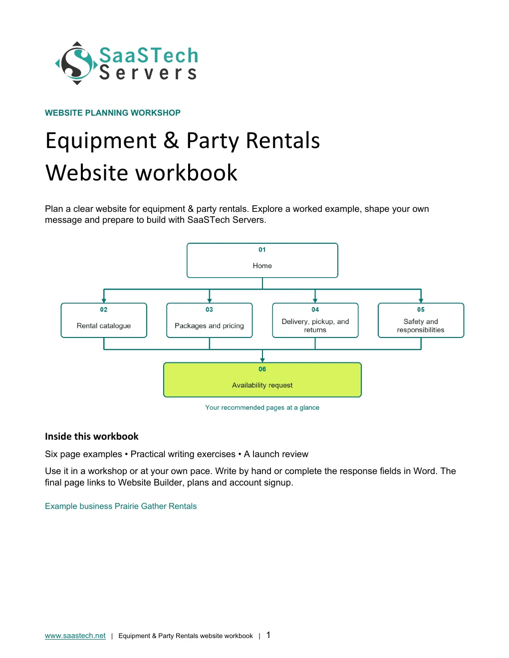 Equipment & Party Rentals website workbook cover