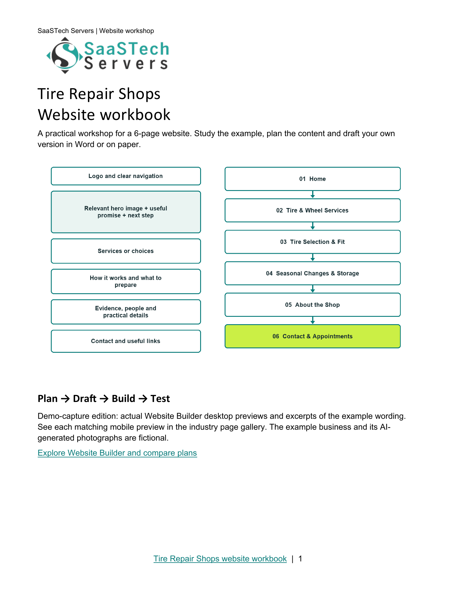 Tire Repair Shops website workbook cover