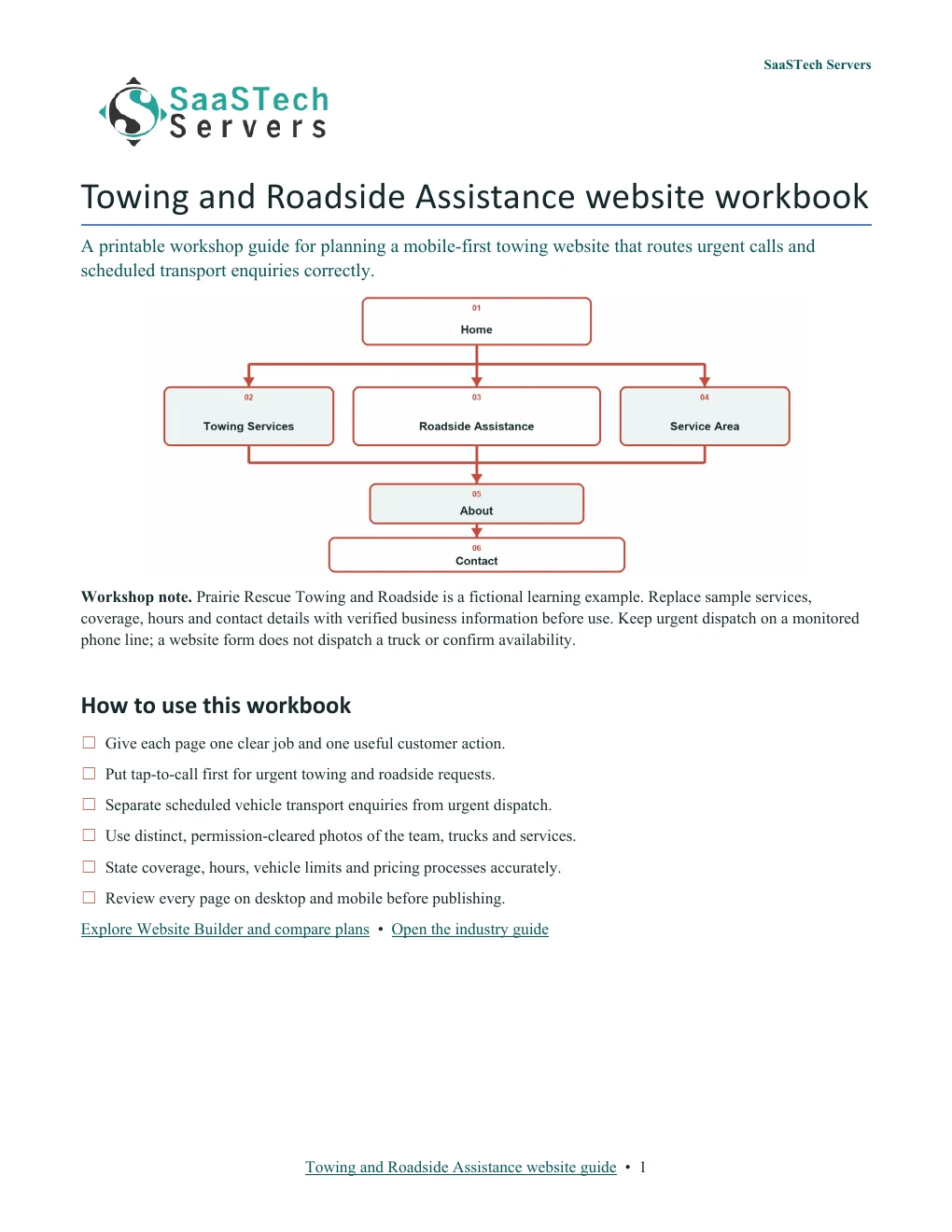 Towing & Roadside Assistance website workbook cover