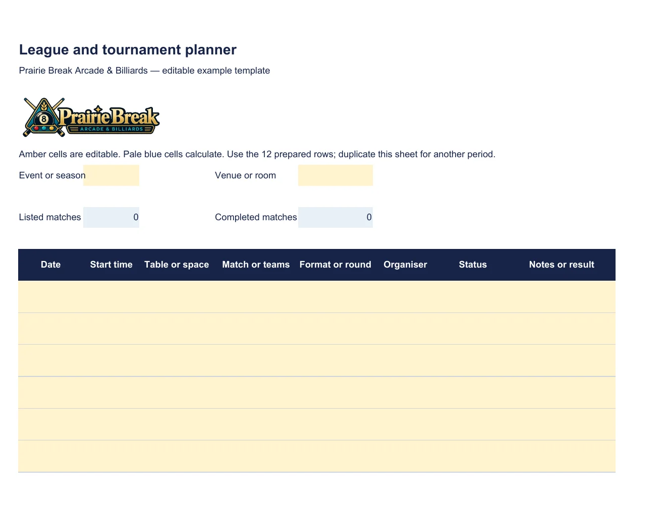 League and tournament planner · Page 1