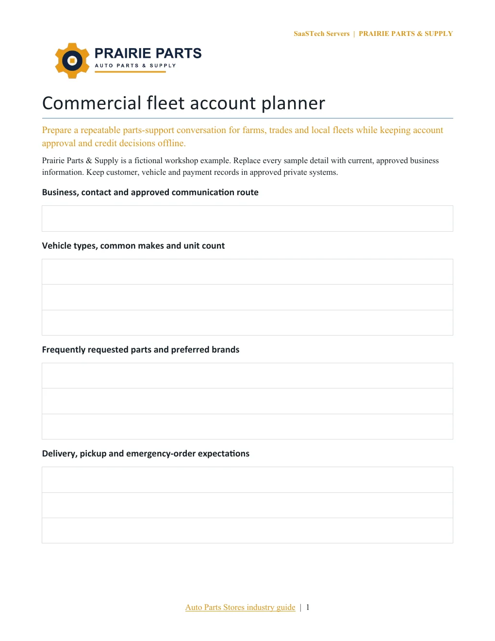 Commercial fleet account planner · Page 1
