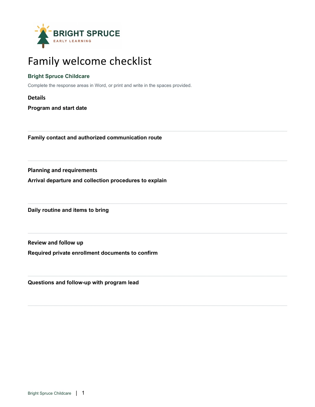 Family welcome checklist