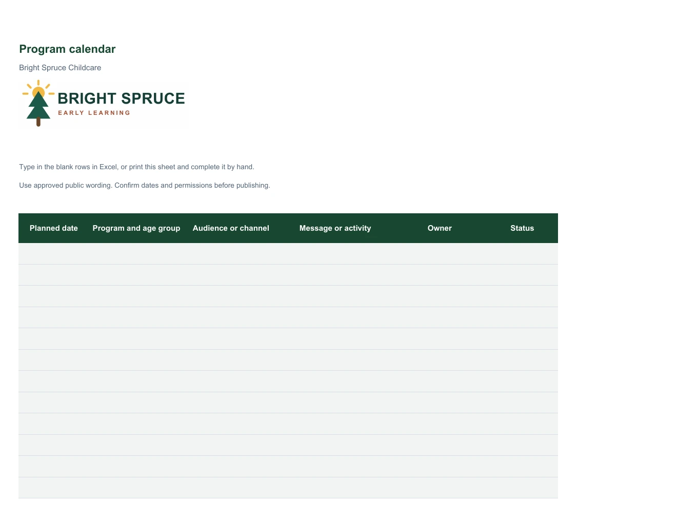 Program calendar