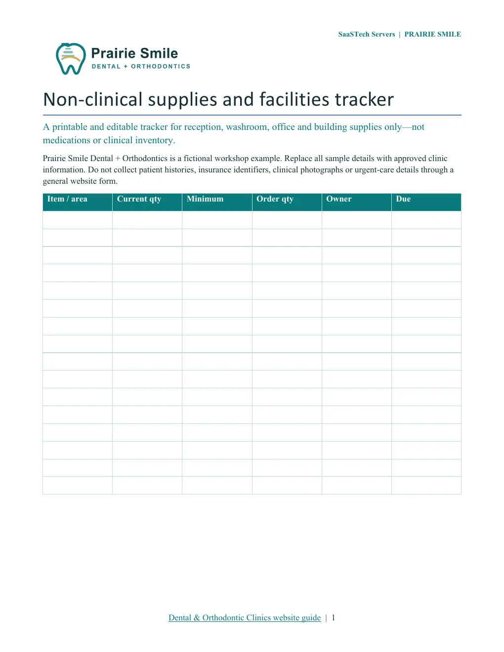Non-clinical supplies and facilities tracker · Page 1