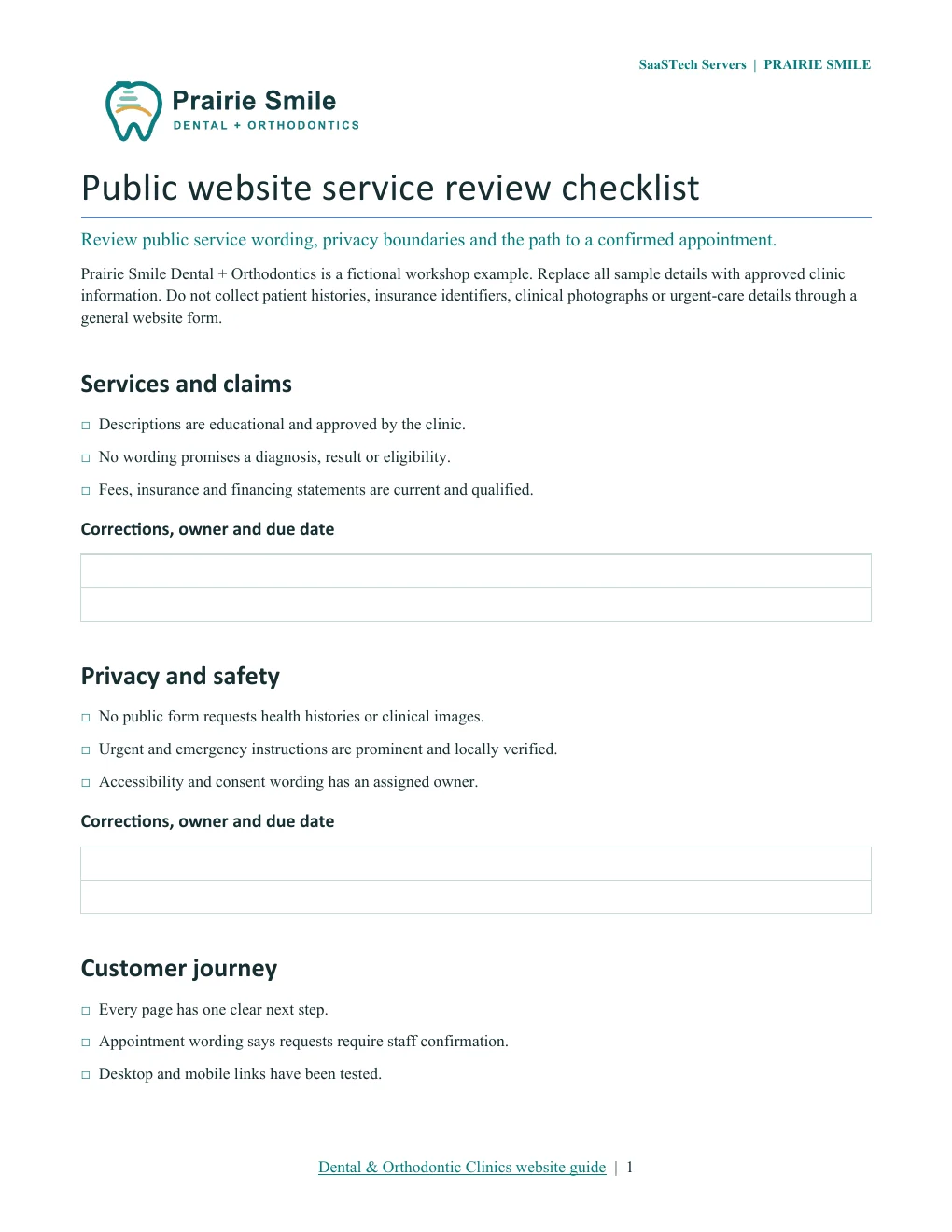 Public website service review checklist · Page 1