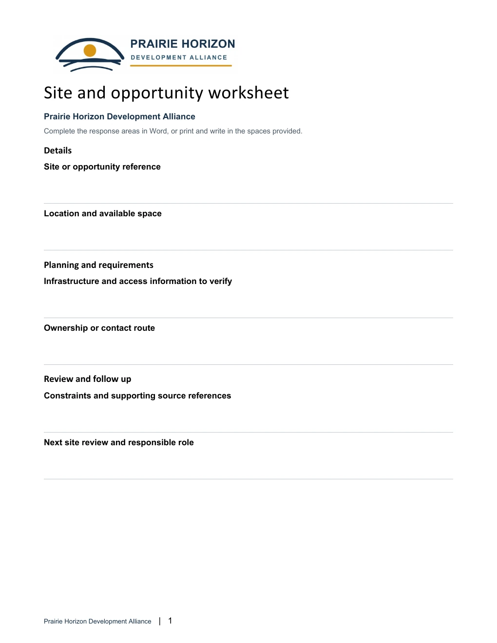 Site and opportunity worksheet