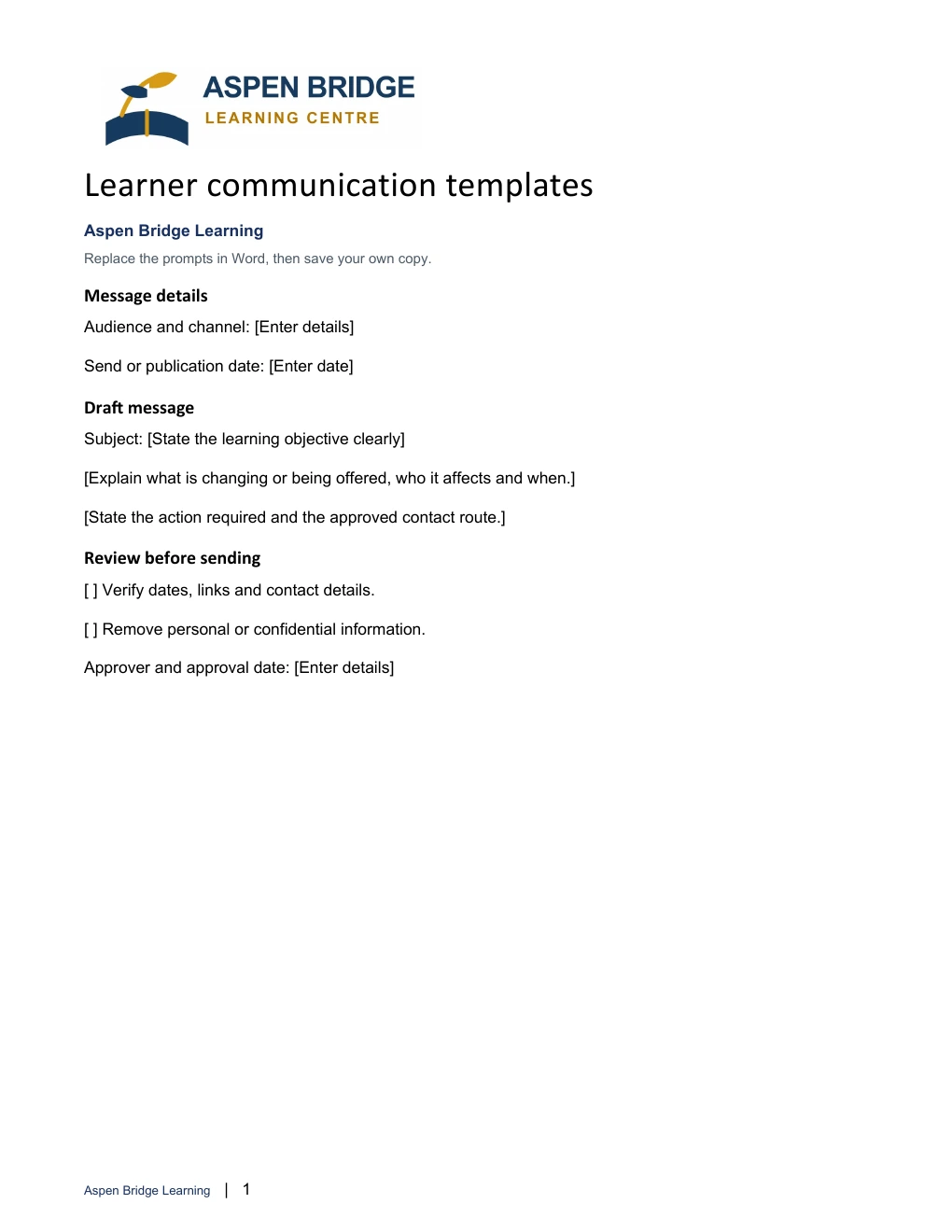 Learner communication templates