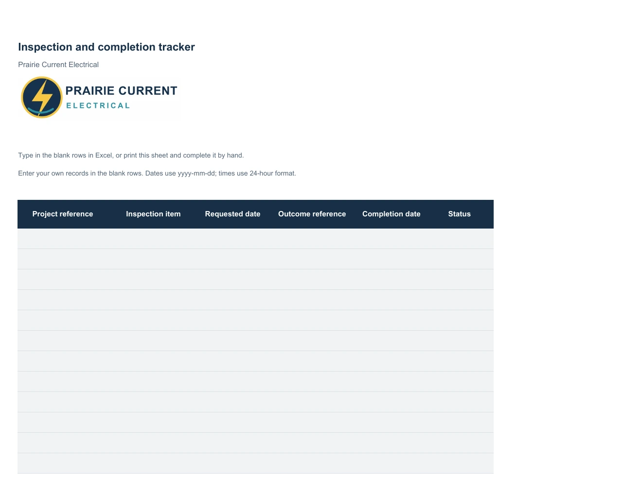 Inspection and completion tracker