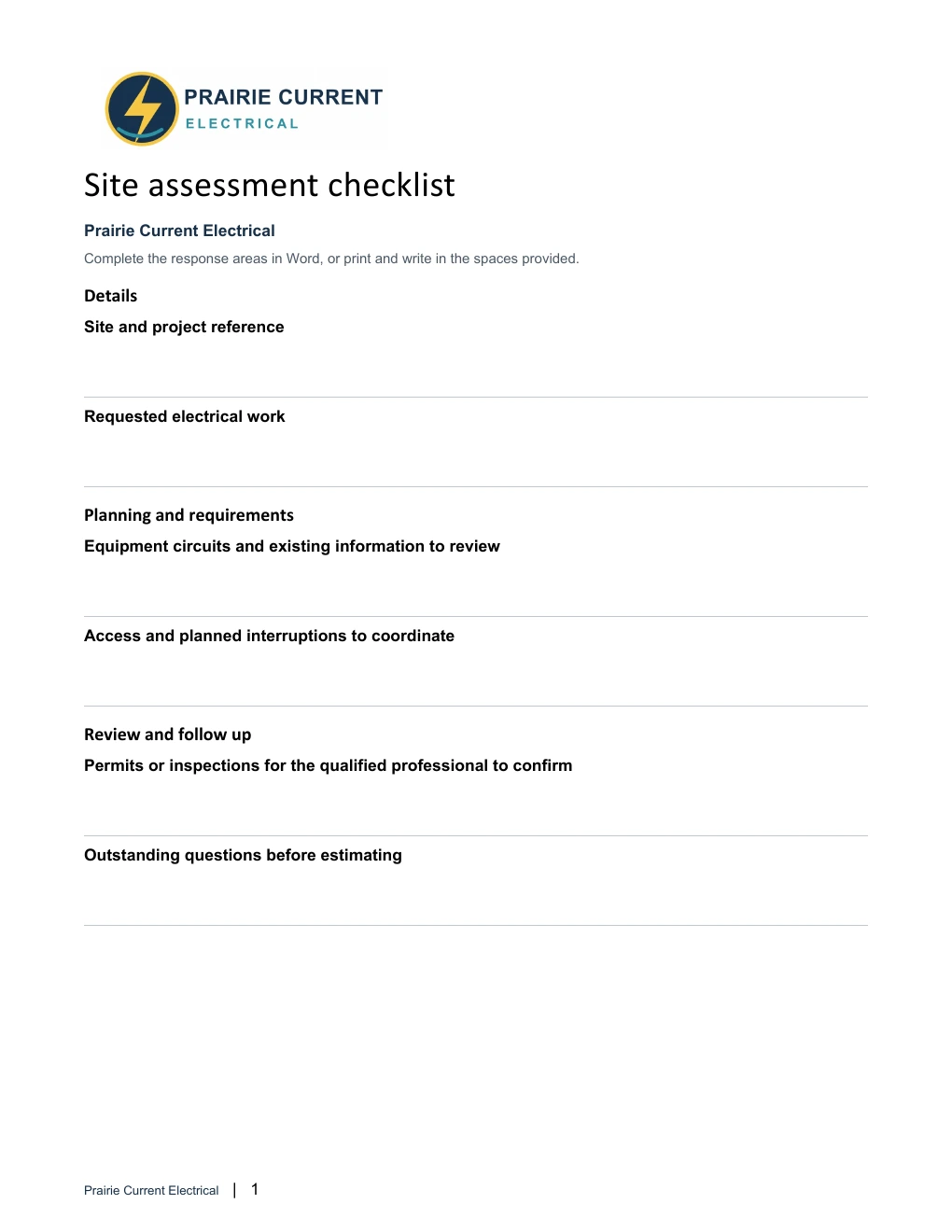 Site assessment checklist