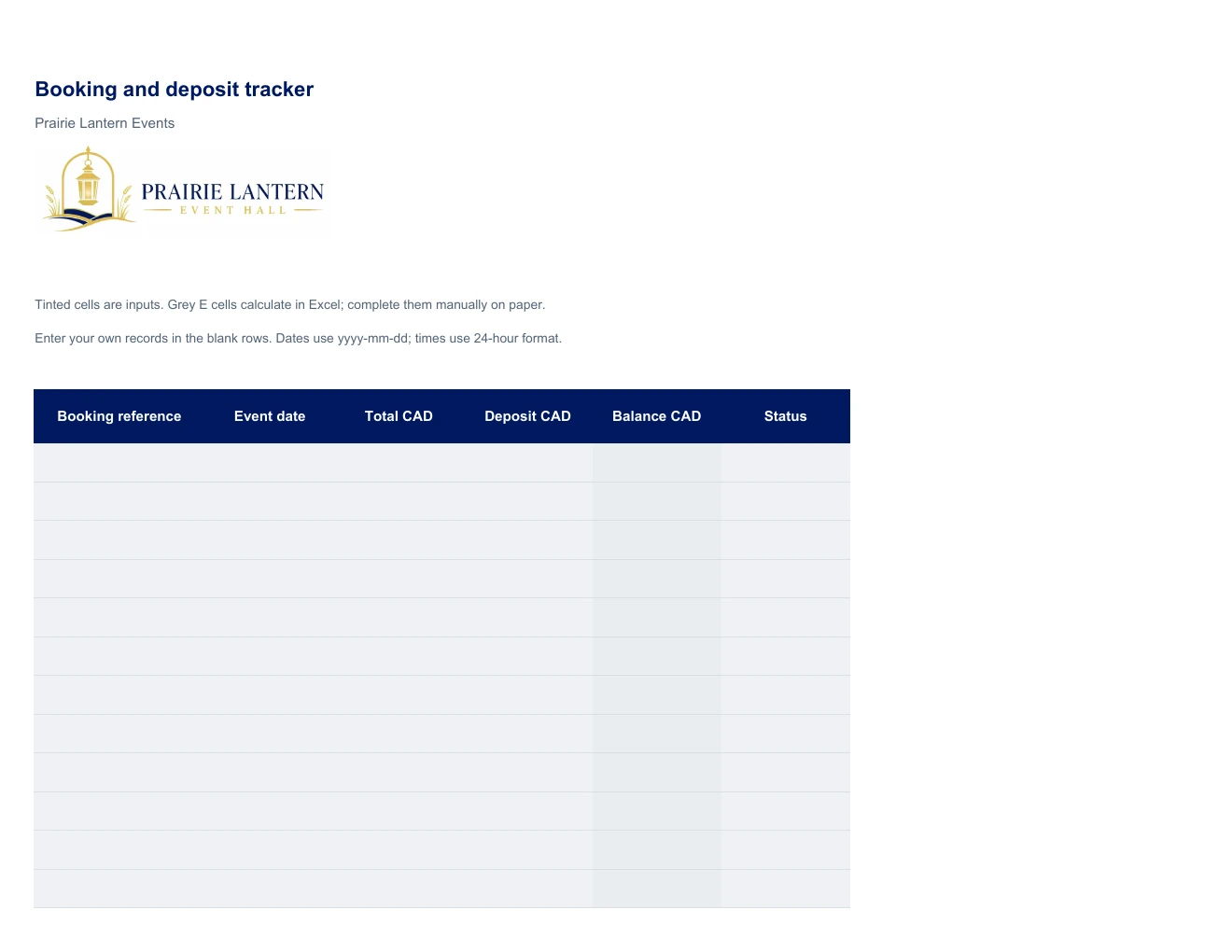Booking and deposit tracker