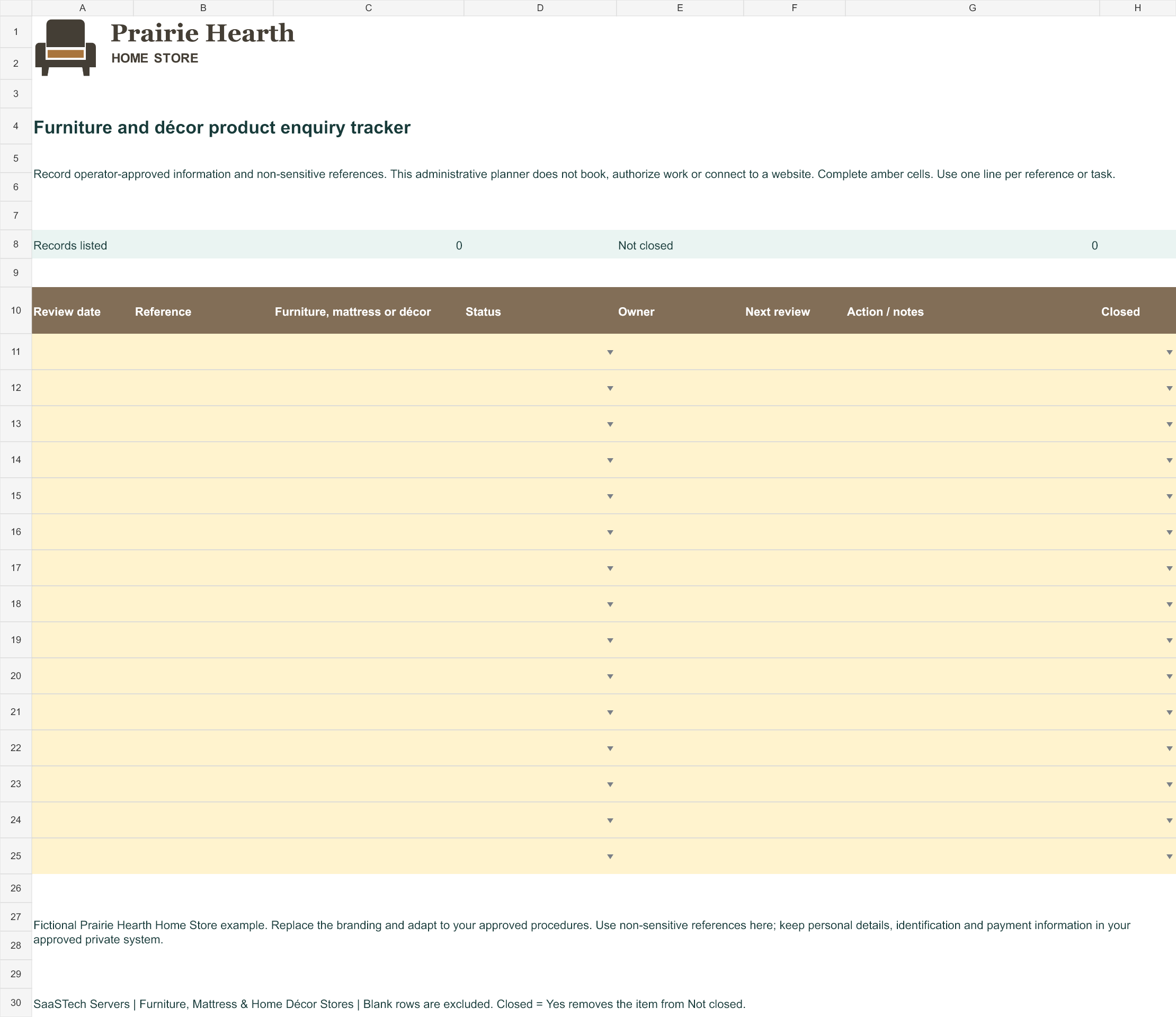 Furniture and décor product enquiry tracker