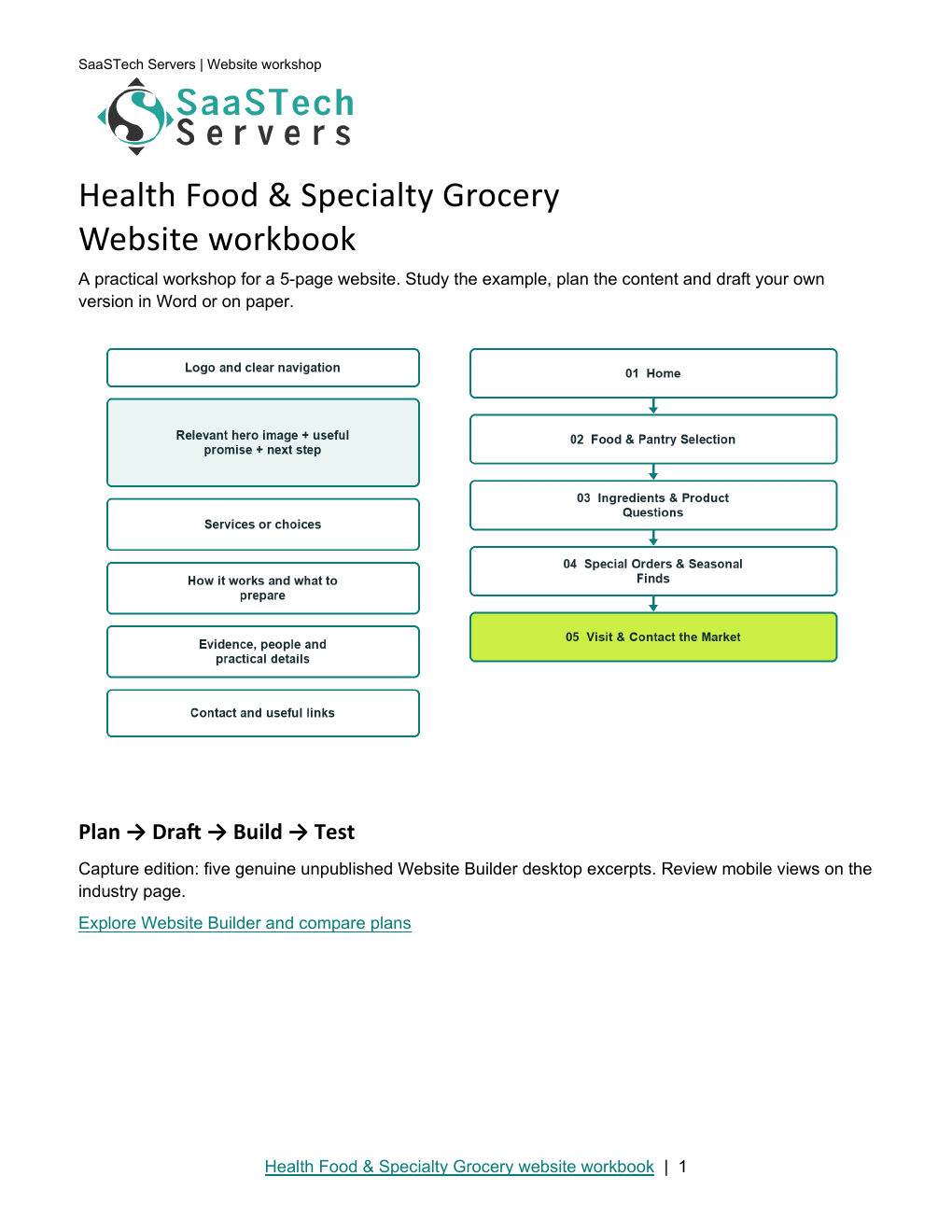 Health Food & Specialty Grocery website workbook cover