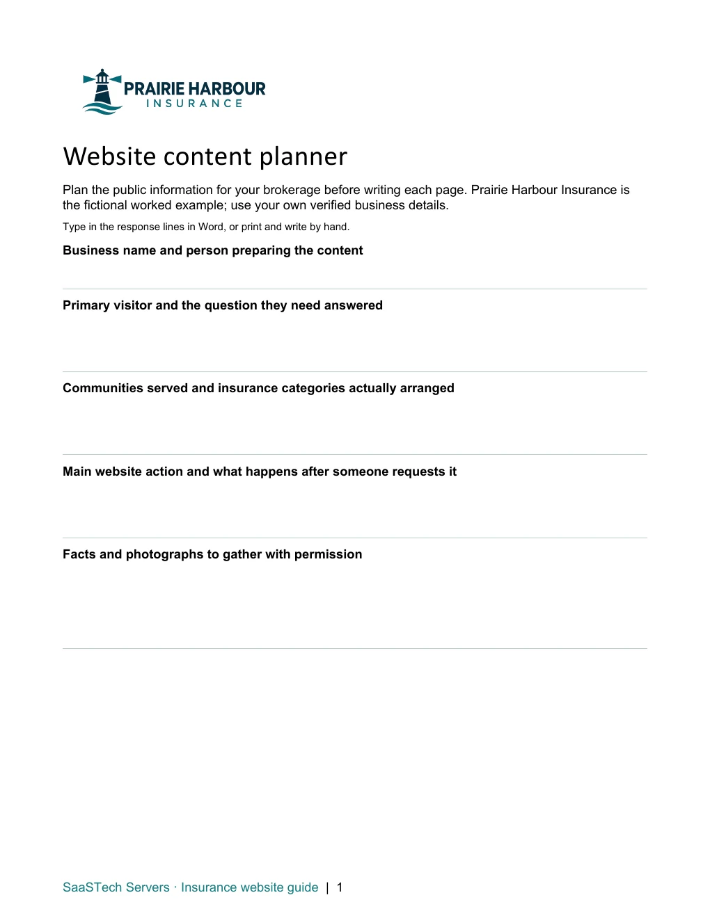 Website content planner · Page 1