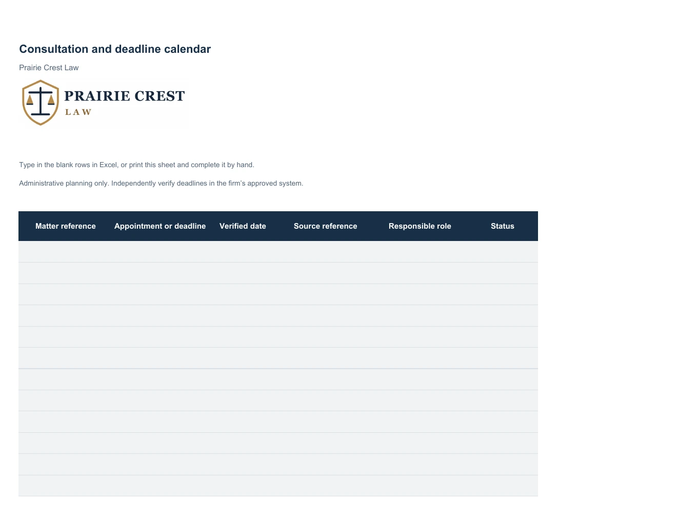 Consultation and deadline calendar