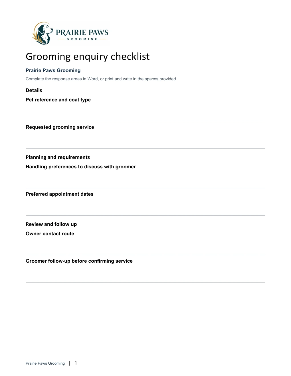 Grooming enquiry checklist