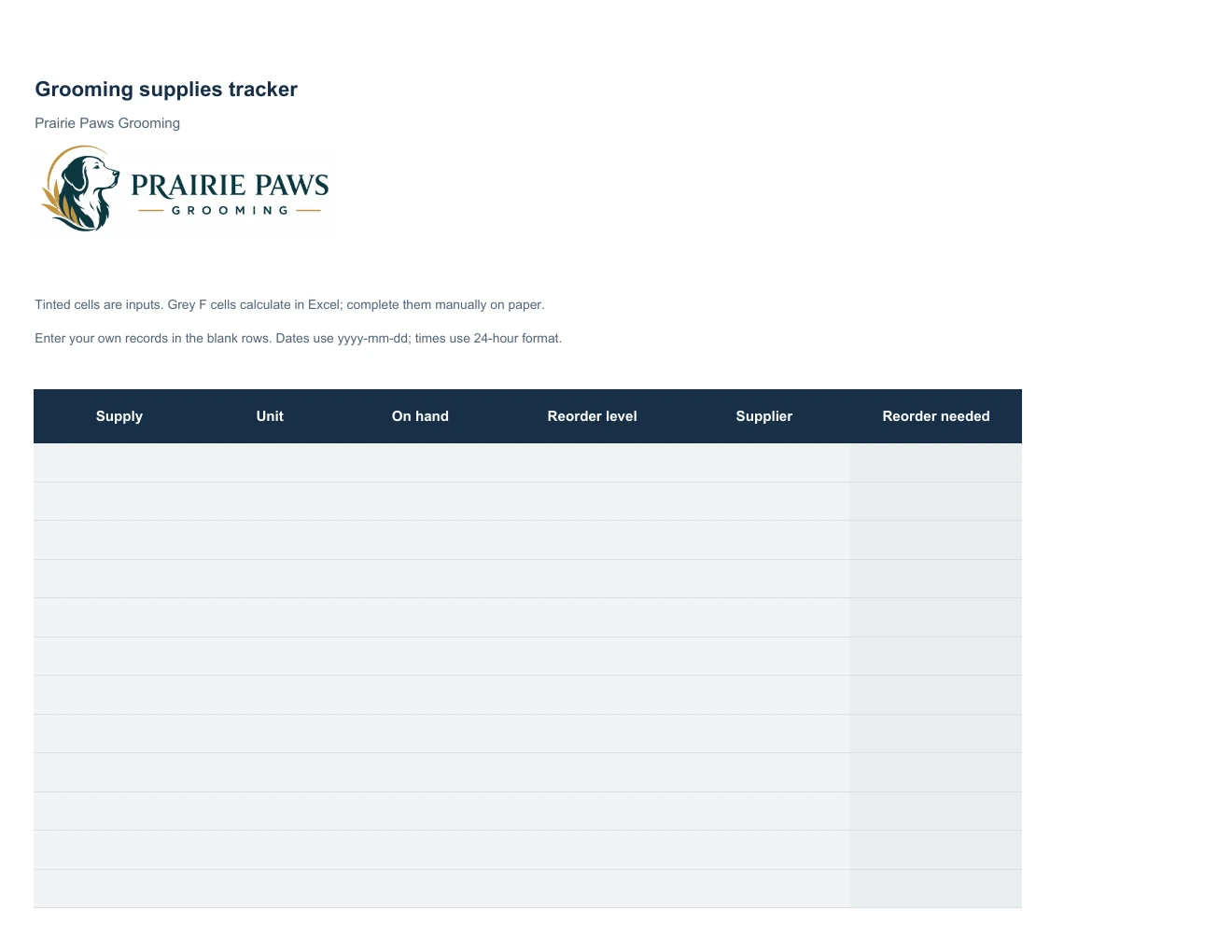 Grooming supplies tracker