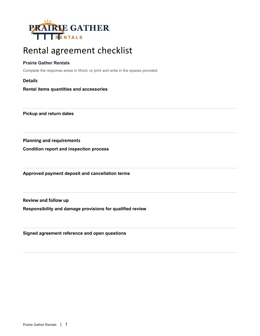 Rental agreement checklist