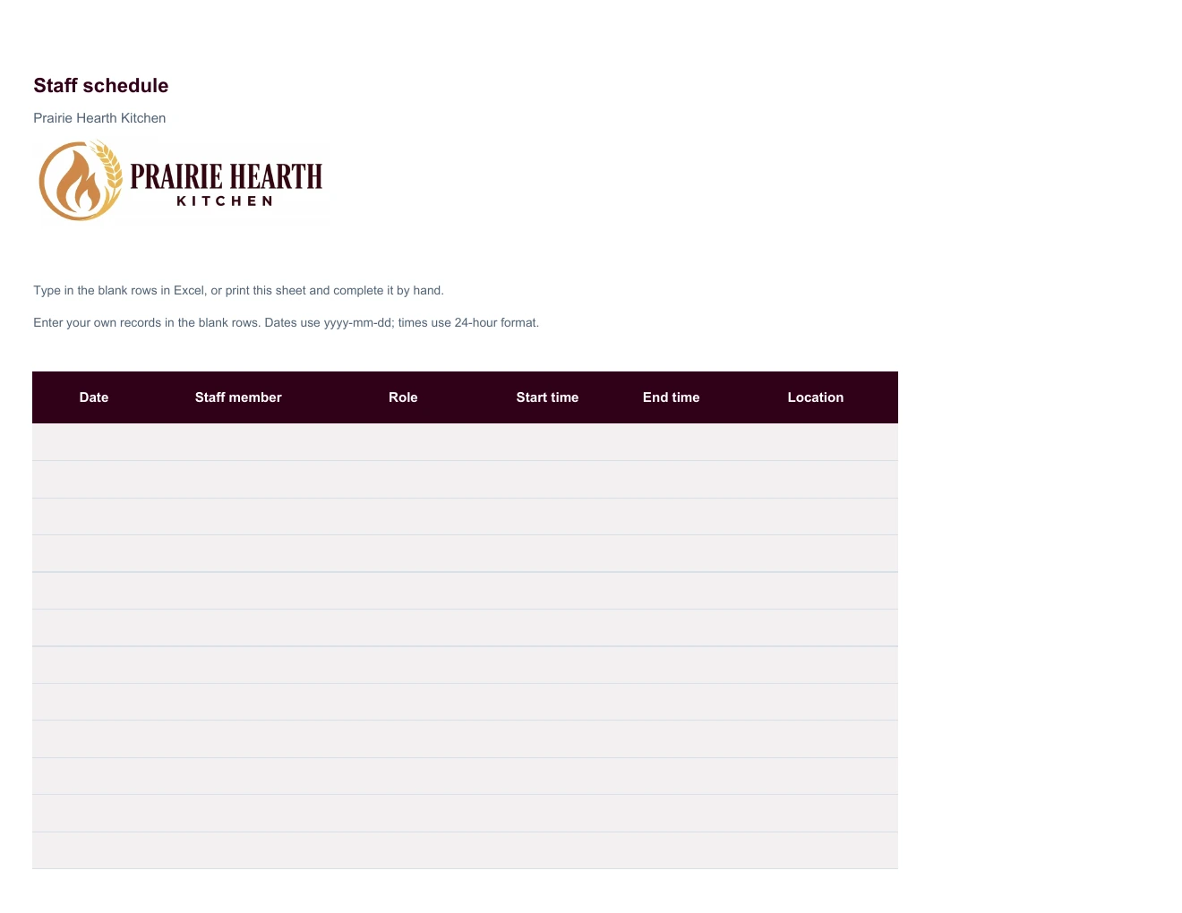 Staff schedule
