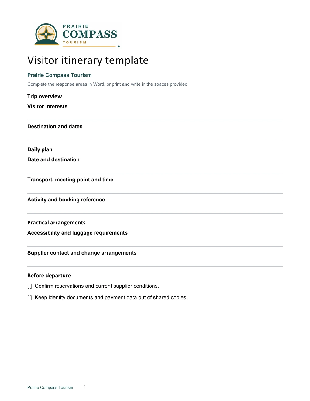 Visitor itinerary template