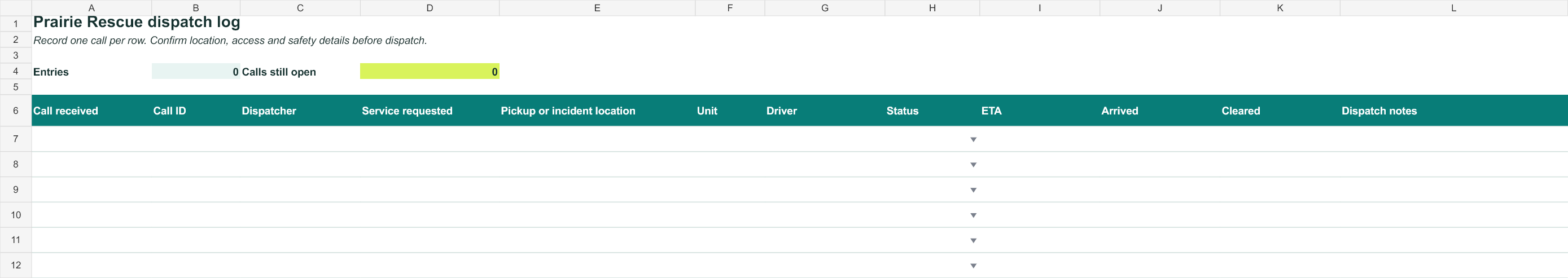 Towing and roadside dispatch log