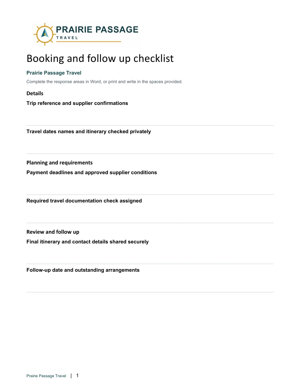 Booking and follow-up checklist