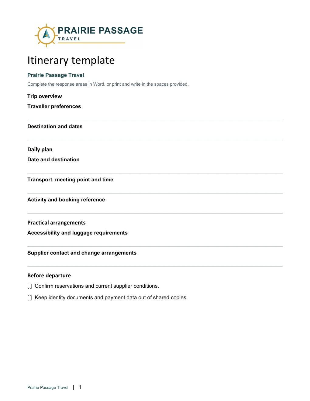 Itinerary template