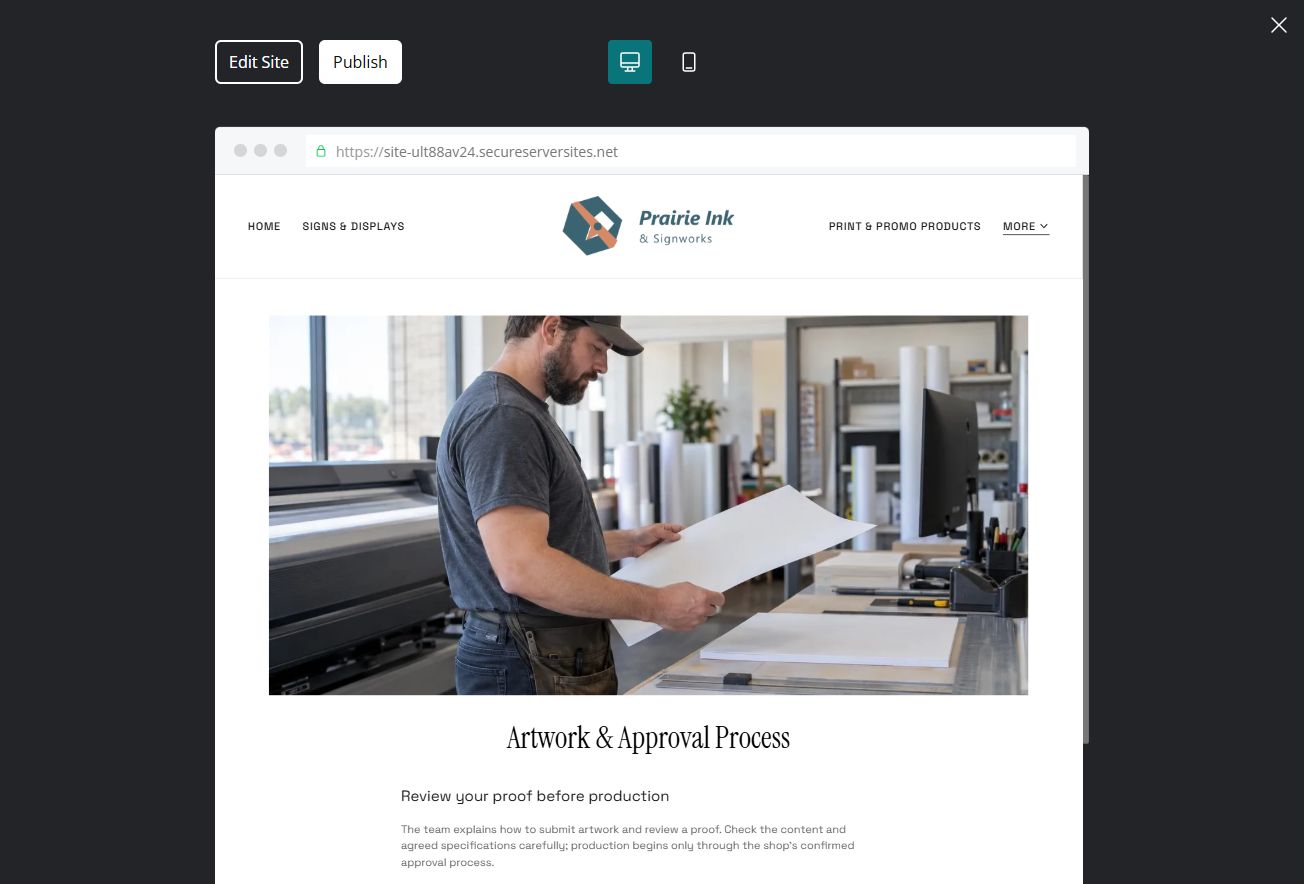 Captured first-screen Artwork & Approval Process example