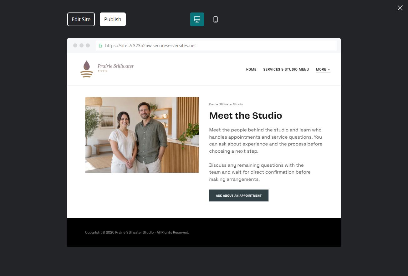 Captured first-screen Meet the Studio example