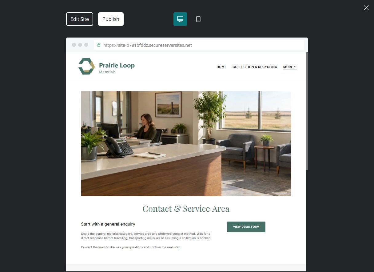 Captured first-screen Contact & Service Area example