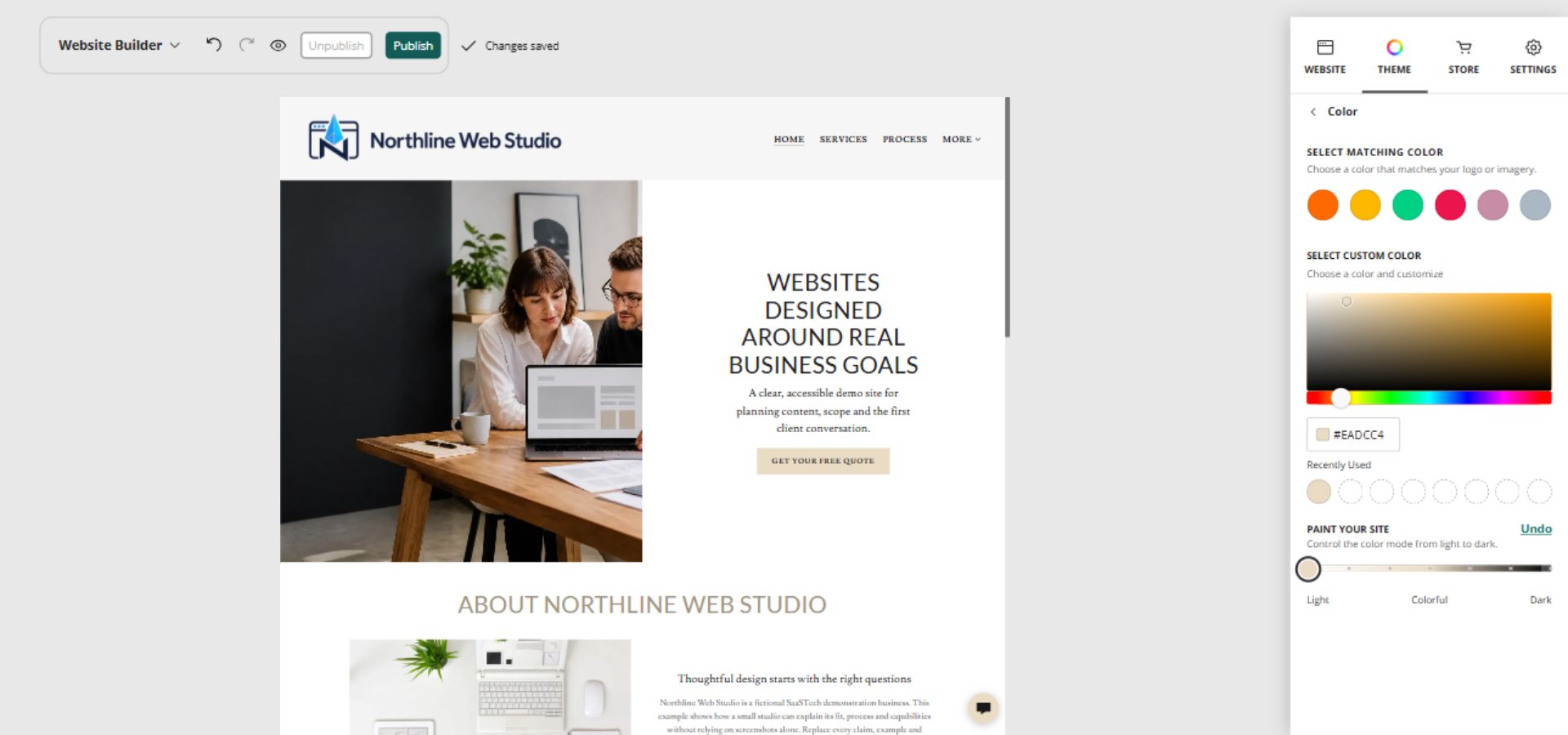 Northline Web Studio home page and full Paint your site controls, position 1 of 7