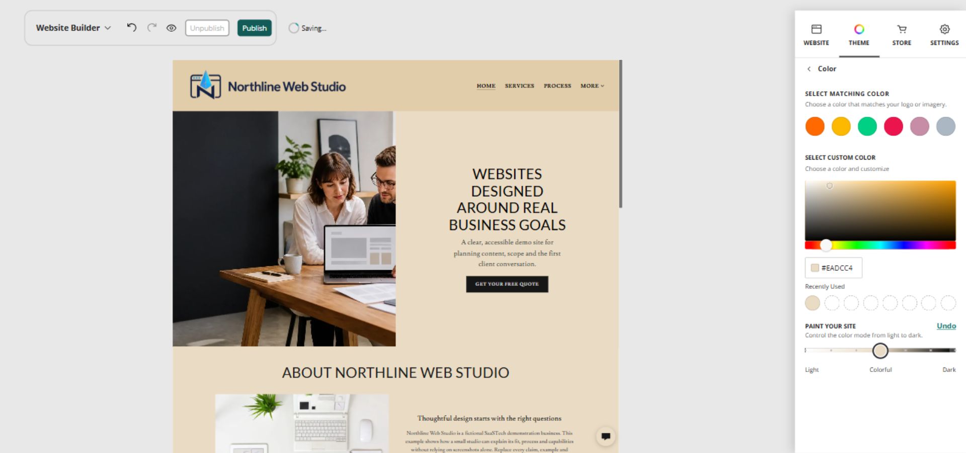 Northline Web Studio home page and full Paint your site controls, position 4 of 7