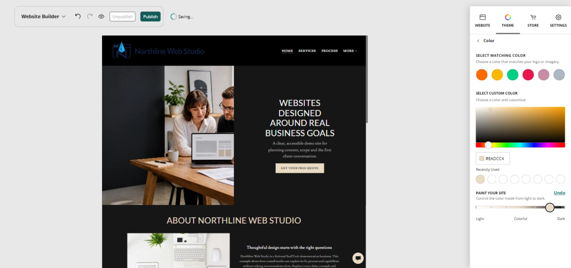 Northline Web Studio home page and full Paint your site controls, position 6 of 7
