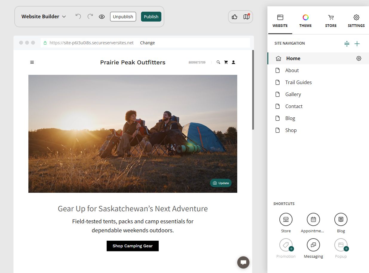 Theme Editor captured from Website Builder